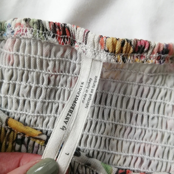 By Anthropologie Aurelia Floral Smocked Top Blouse with Puff Sleeves Large - Picture 10 of 16